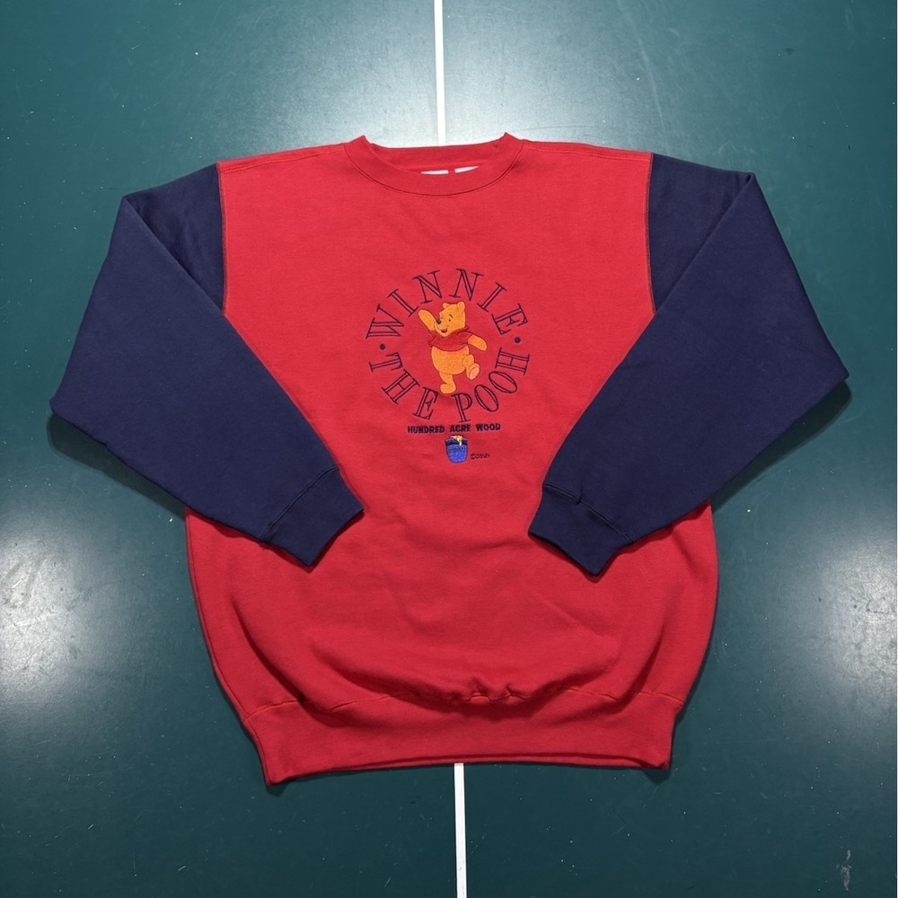 Vtg 90s Winnie The Pooh Crewneck Sweatshirt Size XL Colorblock Hundred Acre Wood